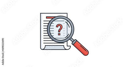 Magnifying Glass Examining Document with Question Mark.