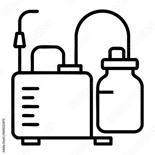 Illustration of a medical suction device with tubing and a collection container unit