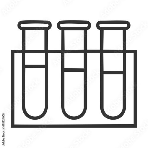 Three test tubes in a rack, depicted in a simple outline style, laboratory equipment