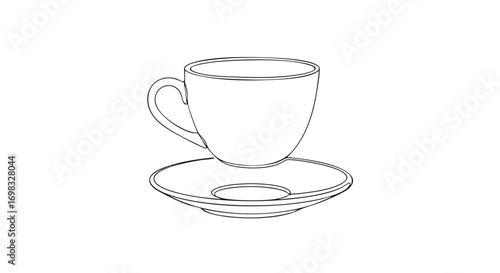 Elegant minimalistic line art illustration of a coffee cup on a saucer perfect for branding designs