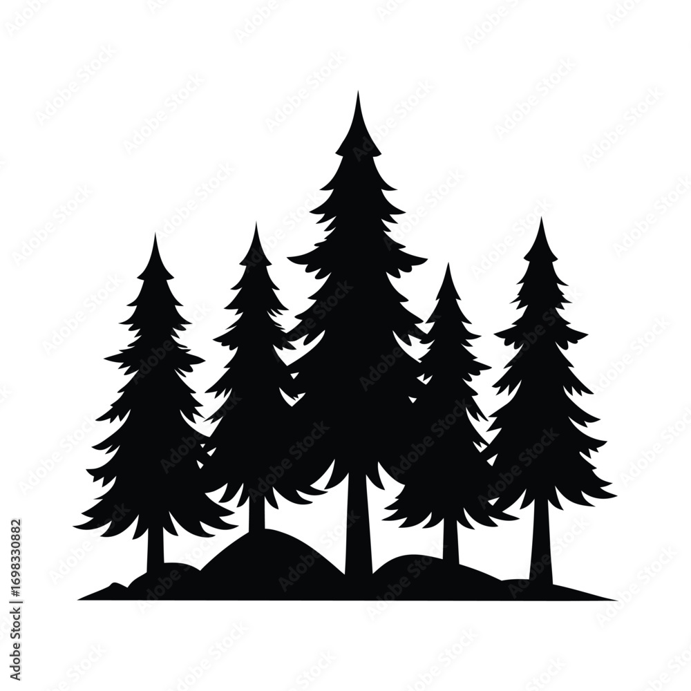 Obraz premium Pine Trees Black Silhouette Vector