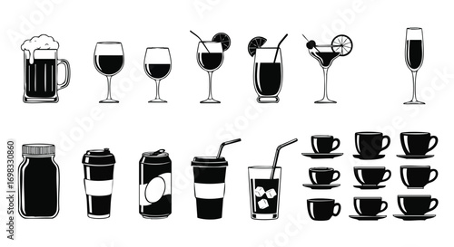 Variety of drinks icons perfect for your website or menu design needs in black and white style design