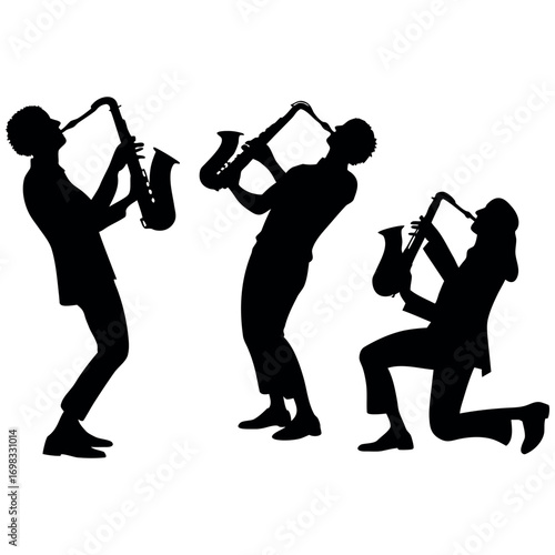 Silhouetted Saxophone Trio in Dynamic Poses