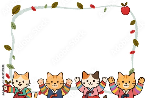 추석,한복,고양이,테두리,메모,메세지,카드,명절,가을,귀여운,그림,만화,삽화
