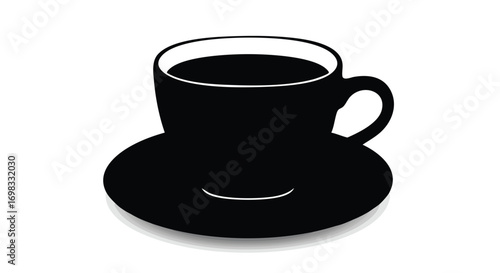 Elegant black coffee cup and saucer silhouette, perfect for minimalist branding and design needs
