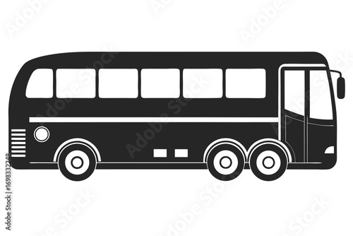 Black and white illustration of a large bus side view simple design transportation travel vehicle coach