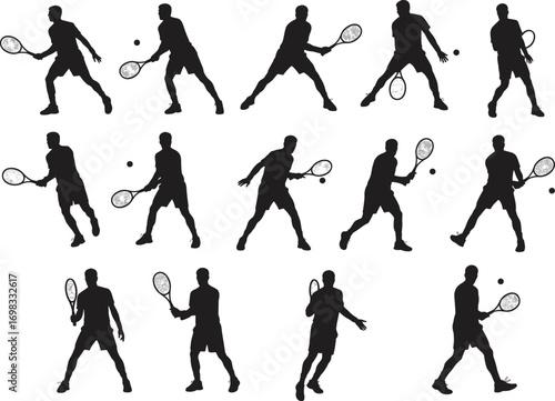Wallpaper Mural Set of male tennis player silhouettes, tennis racket action poses, sports vector illustration, athlete playing tennis, tennis game clipart collection Torontodigital.ca