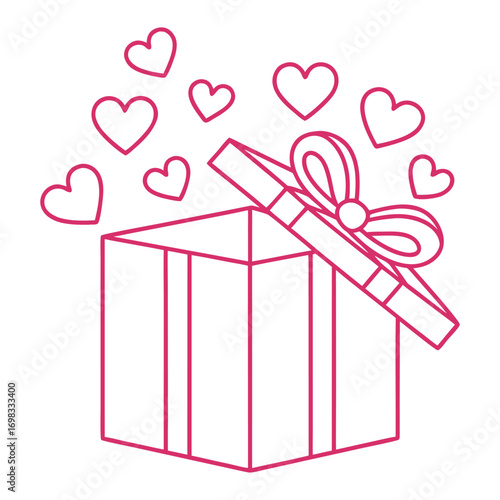 Open gift box with pink hearts floating out vector