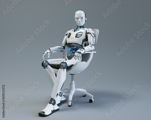 Foto An humanlike robot sits in a chair