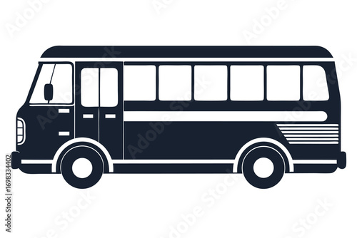 Vintage bus side view silhouette transportation vehicle travel journey retro classic school bus public transport icon graphic design element