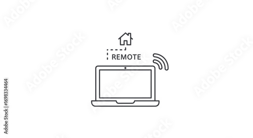 Laptop with Remote Connection Icon and Wi-Fi Signal.