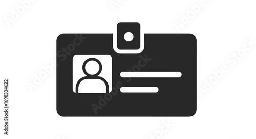 Simple Black and White Identification Badge Icon.