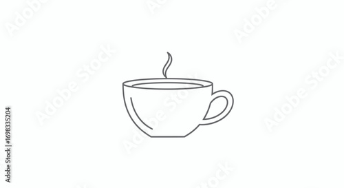 Minimalist line art icon of a steaming hot cup of coffee or tea.