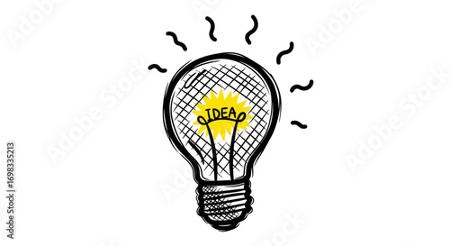 Hand-Drawn Lightbulb with Glowing Idea.