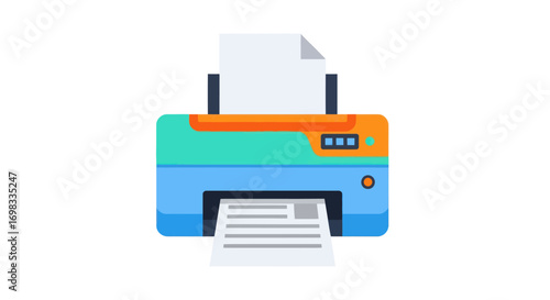 Colorful Stylized Printer Icon with Paper Output and Input.