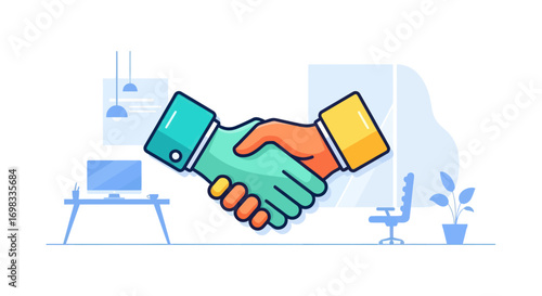 Illustrated Hands in a Business Handshake Agreement.