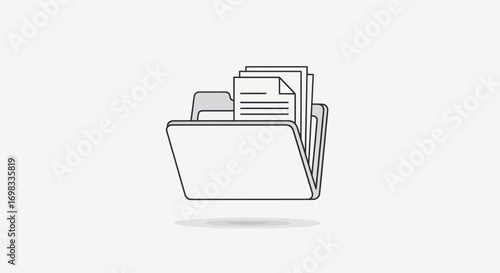 Simple Line Drawing of a File Folder with Documents.