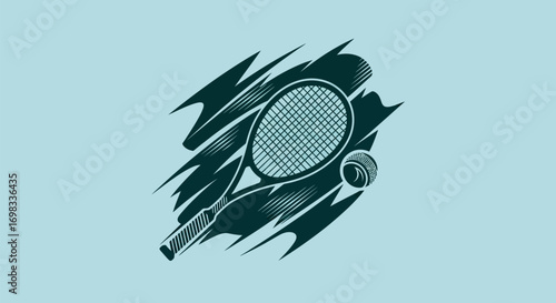 Hand drawn vintage style tennis racket and ball.