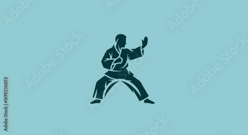 Stylized vector illustration of a martial artist in a defensive pose.