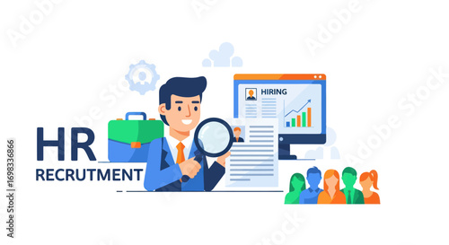 HR Manager Reviewing Resume with Magnifying Glass.