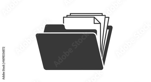 Black Silhouette of an Open Folder with Documents.