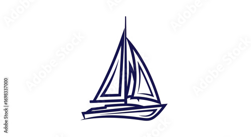 Minimalist blue sailboat sketch vector graphic illustration.