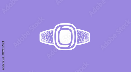 Elegant Ring with Square Gemstone Line Drawing Icon.
