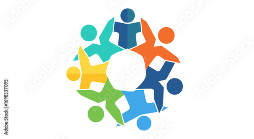 Colorful Circle of Interconnected People Icon.