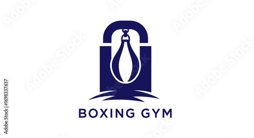 Boxing Gym Logo with Punching Bag and Kettlebell Design.
