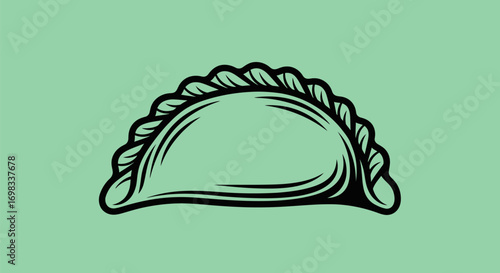 Vintage monochrome illustration of a traditional baked empanada pastry.