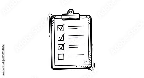 Hand-drawn Checklist Clipboard with Checkmarks.