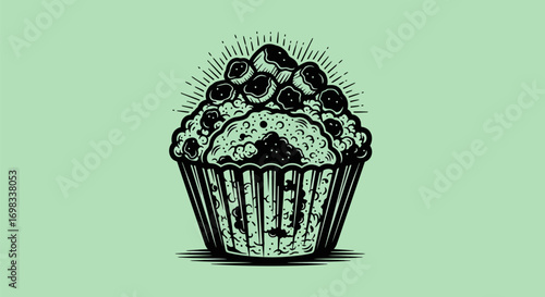 Vintage hand drawn blueberry muffin sketch illustration.