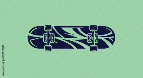 Vector illustration of a skateboard with a blue leaf design.