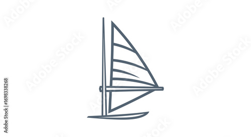 Simple line art icon of a windsurfer sailboard.