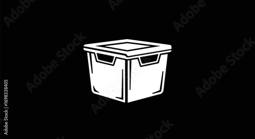 Simple white line art icon of a storage container.