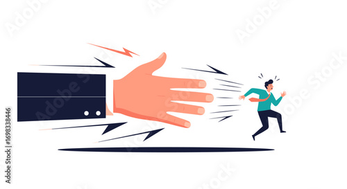 Large hand pushing small person away danger threat concept illustration