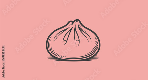 Hand drawn sketch illustration of a single dumpling.