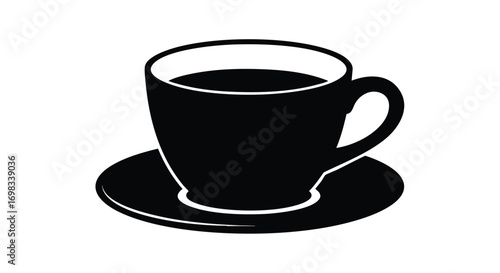 Elegant black coffee cup and saucer silhouette perfect for cafe branding and logo design