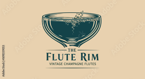 Vintage Champagne Coupe Glass Logo Illustration for Barware.