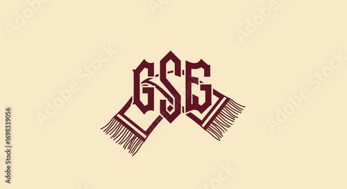 Vintage Gothic monogram GSG intertwined with a classic fringed scarf.