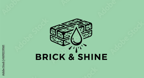 Brick and Shine logo with water drop illustration.