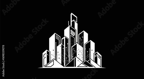 Stylized server farm towers forming a modern digital cityscape icon.