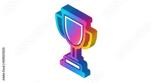 Colorful Isometric 3D Trophy Award Icon.
