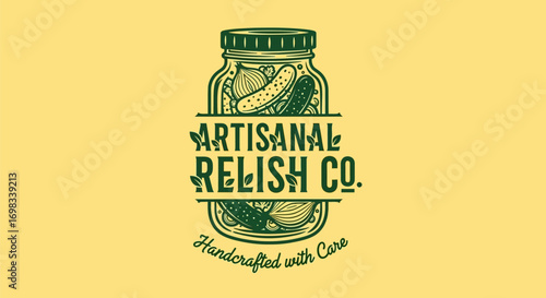 Artisanal Relish Company logo with a vintage jar of pickles.
