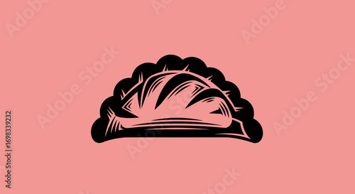Hand drawn empanada pastry in a vintage woodcut style.