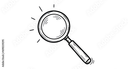 Hand-drawn sketch illustration of a classic magnifying glass with a handle.