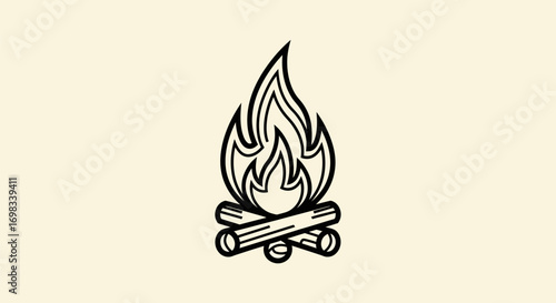 Simple line art icon of a burning campfire with crossed logs.