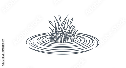 Elegant line art illustration of reeds in rippling water.