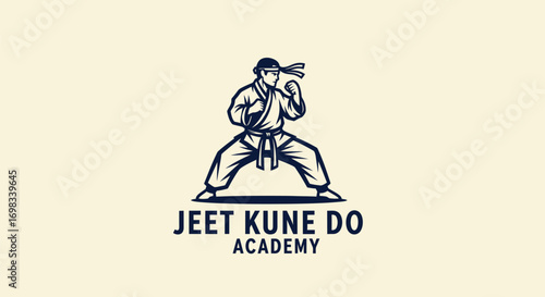 Jeet Kune Do martial artist in a classic fighting stance logo design.