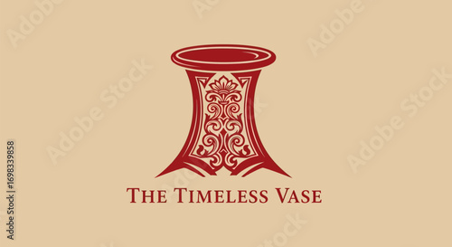 Elegant red ornate vase logo with classic floral patterns.